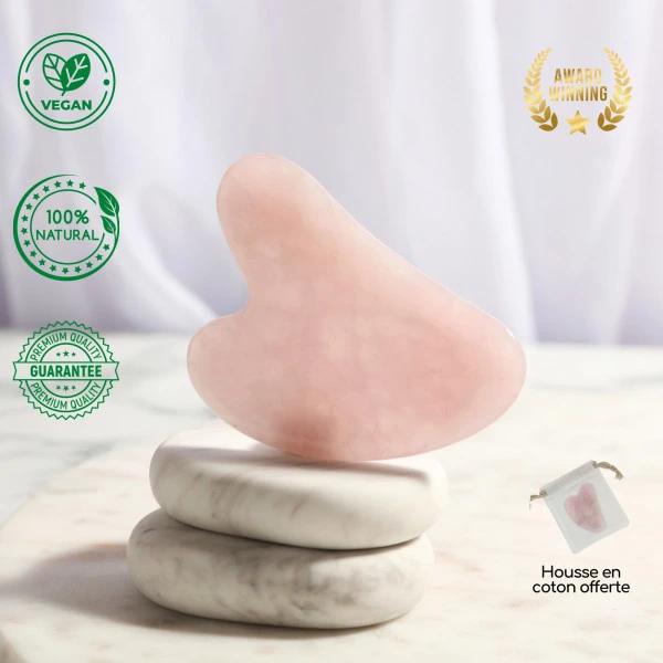 Masseur Gua Sha En Pierre Naturelle Avec Housse En Lin Sun&Sia rose 5.webp