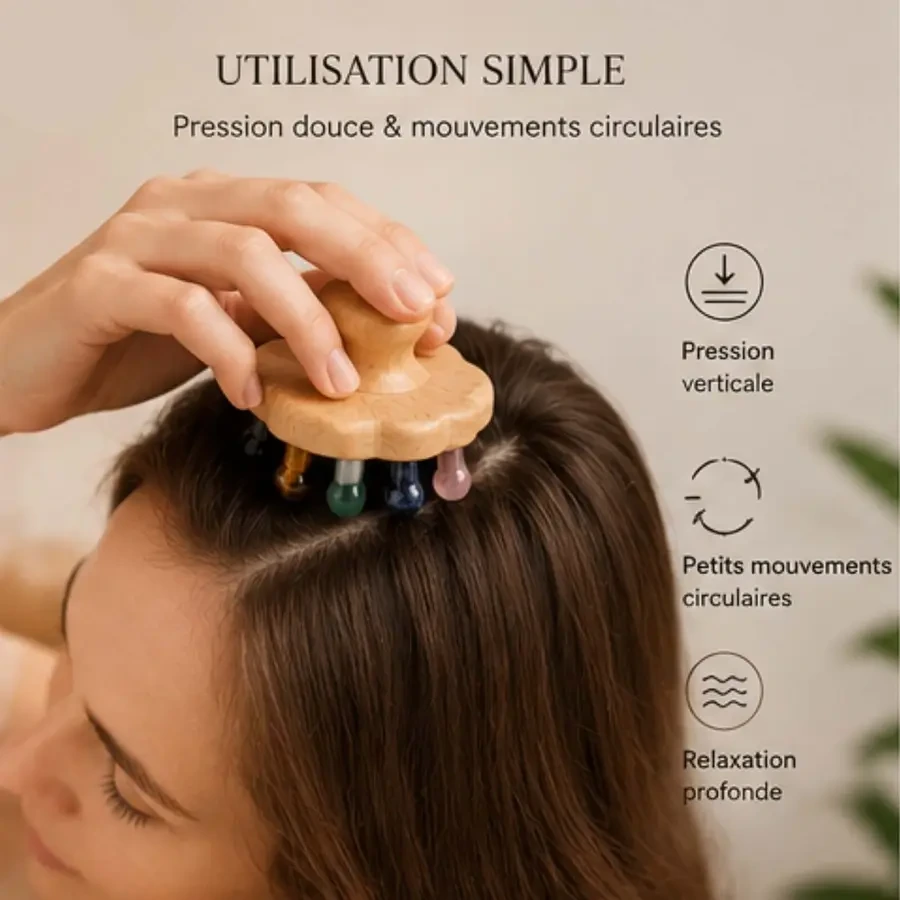 Brosse Pour Cuir Chevelu Fleur 9 Picots en Pierre Naturelle Sun&Sia3.webp