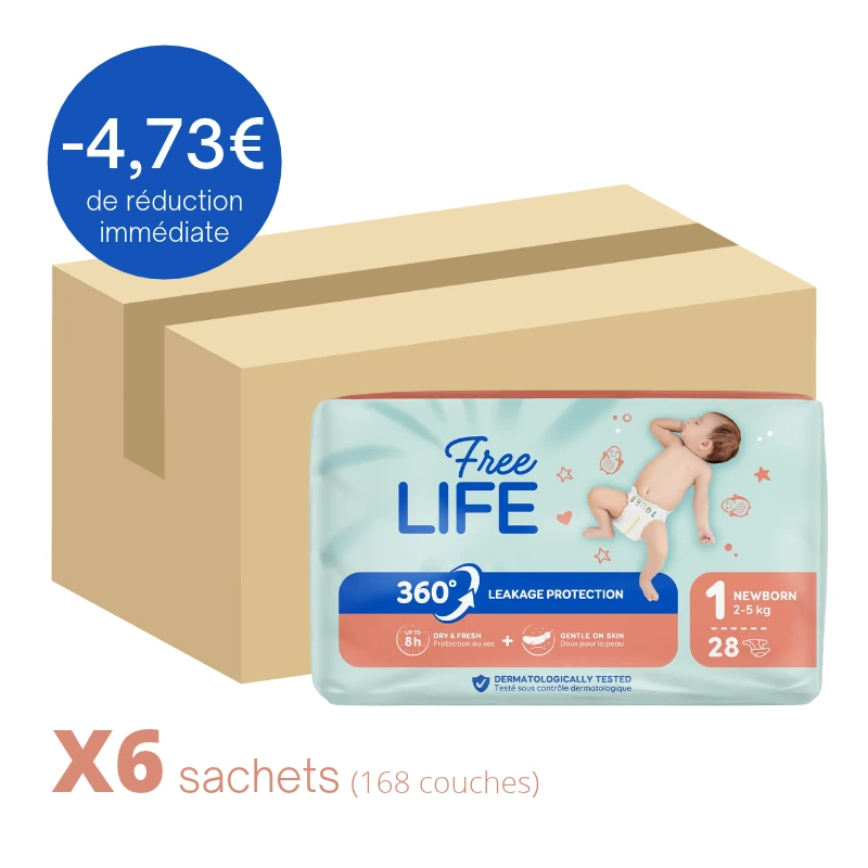 Couche Bébé Freelife 360° N°1 Newborn 2-5kg Sachet de 28 couches.webp