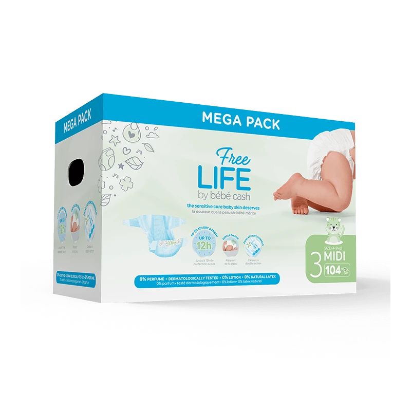 Couche Bébé Freelife N°3 Midi 4-9Kg Sachet de 52 couches.webp