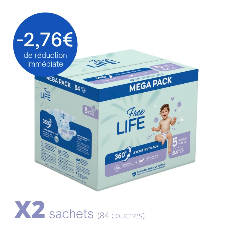 Couche Bébé Freelife 360° N°5 Junior 11-16kg Sachet de 42 couches carton.webp