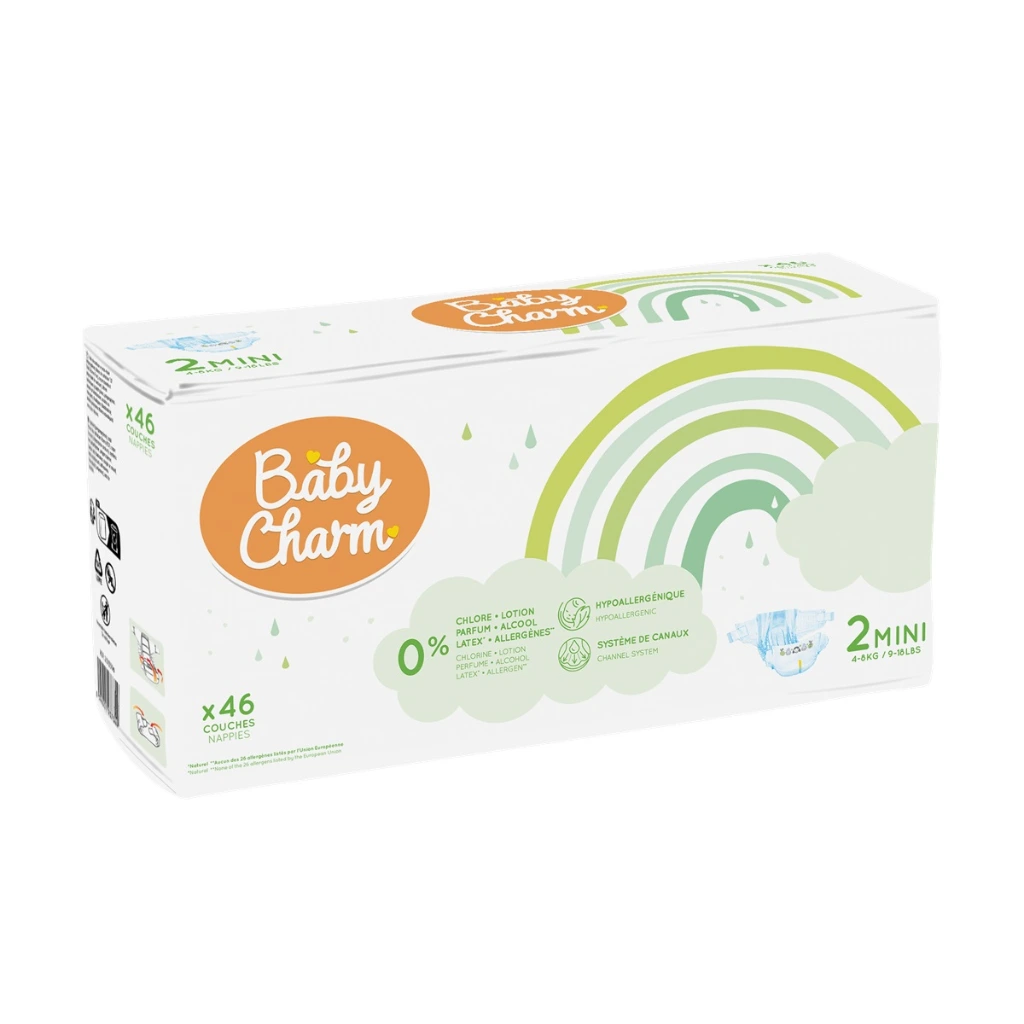 Couche Bébé Babycharm N°2 Mini 3-6Kg Sachet de 46 Couches.webp