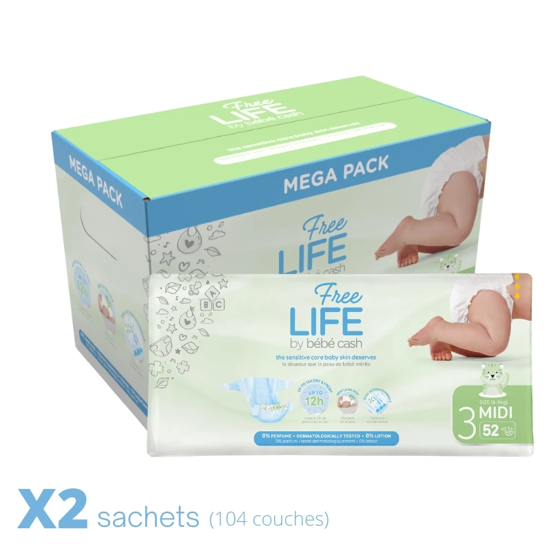 COUCHE BEBE FREELIFE T3 MIDI 4-9KG SACHET DE 52 3.webp
