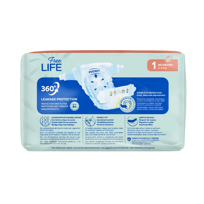 Couche Bébé Freelife 360° N°1 Newborn 2-5kg Sachet de 28 couches dos.webp