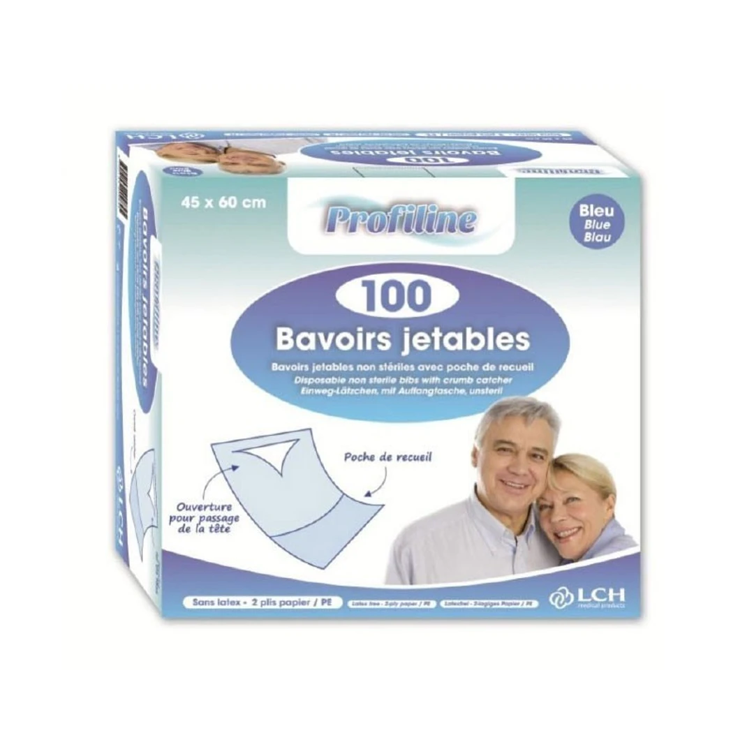[BLCH45X60] Bavoir Adulte à Usage Unique Avec Poche 45X60cm LCH Sachet de 100