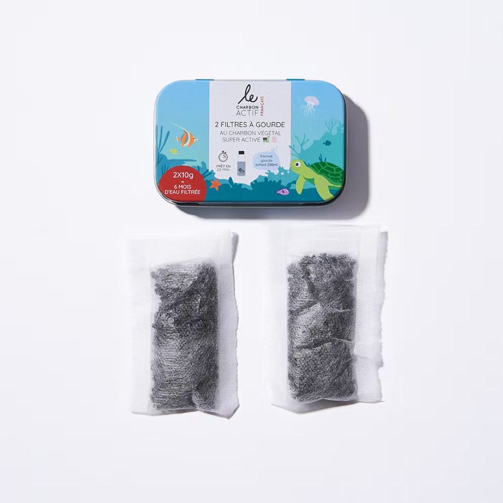 [CAGE] Charbon Actif Filtrant Pour Gourde Enfant Boite Métal avec 2 sachets
