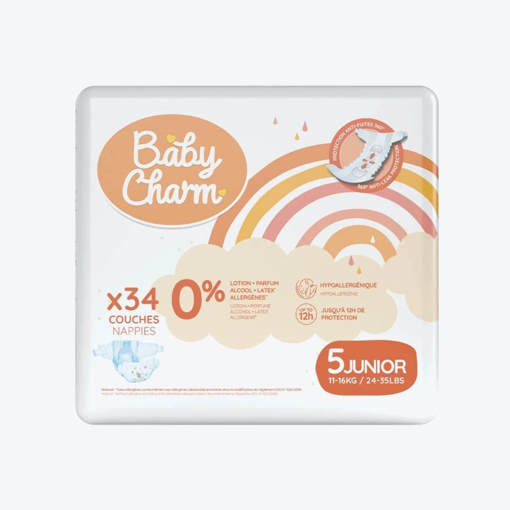[CBBCHARM11/25] Couche Bébé Babycharm N°5 Junior 11-16Kg Sachet de 34 Couches
