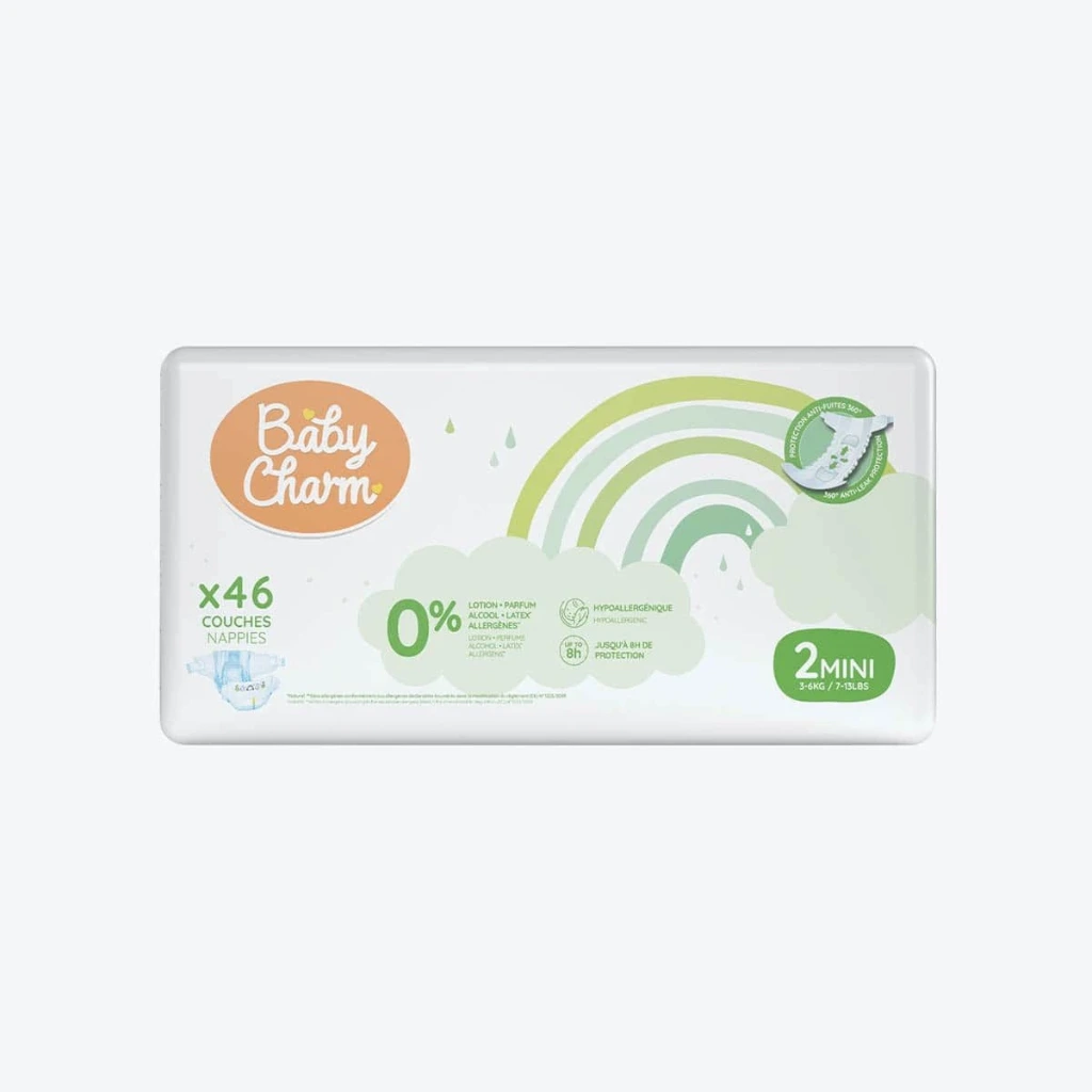 [CBBCHARM3/6] Couche Bébé Babycharm N°2 Mini 3-6Kg Sachet de 46 Couches