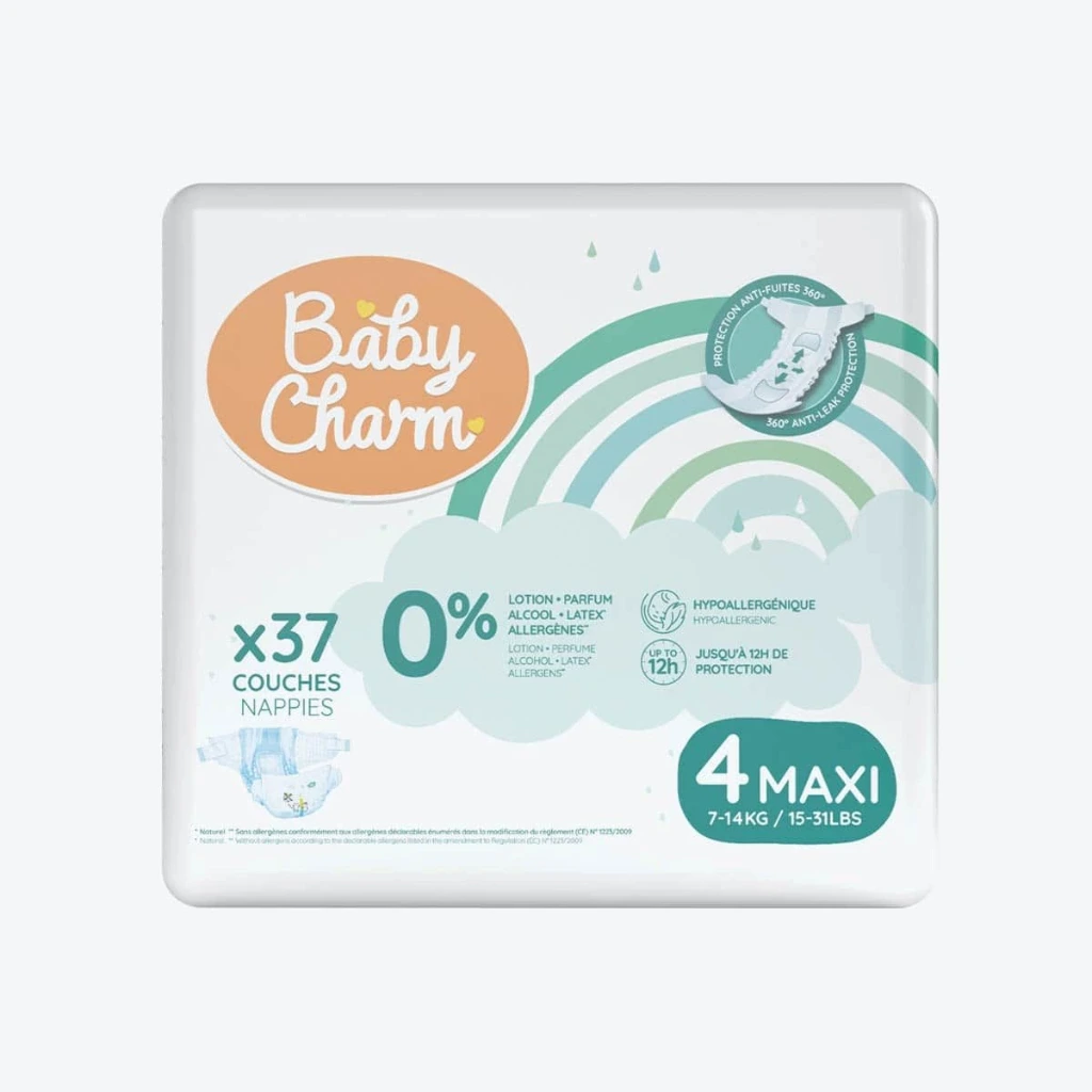 Couche Bébé Babycharm N°4 Maxi 7-14Kg Sachet de 37 Couches