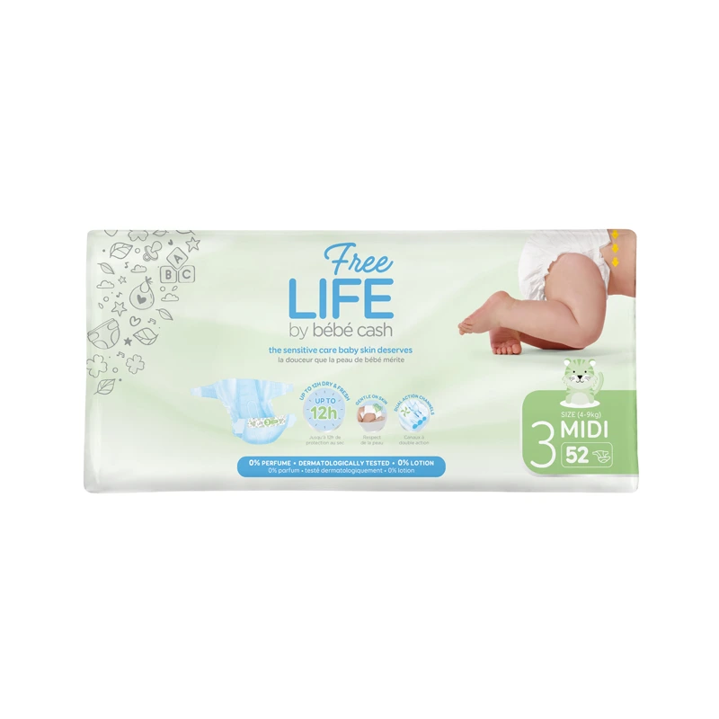[CBCFM4/9-52] Couche Bébé Freelife N°3 Midi 4-9Kg Sachet de 52 couches