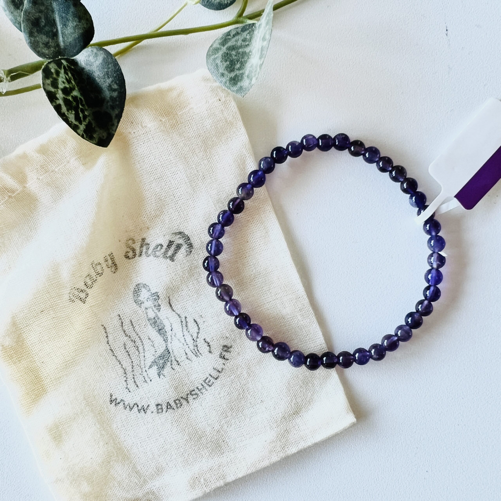 Bracelet de Lithotherapie Avec Pierre Semi-Precieuse 4Mm Baby Shell (Amethyste)