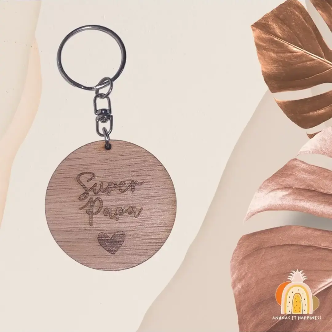 Porte Cle En Bois Papa/Maman Ananas Et Happiness