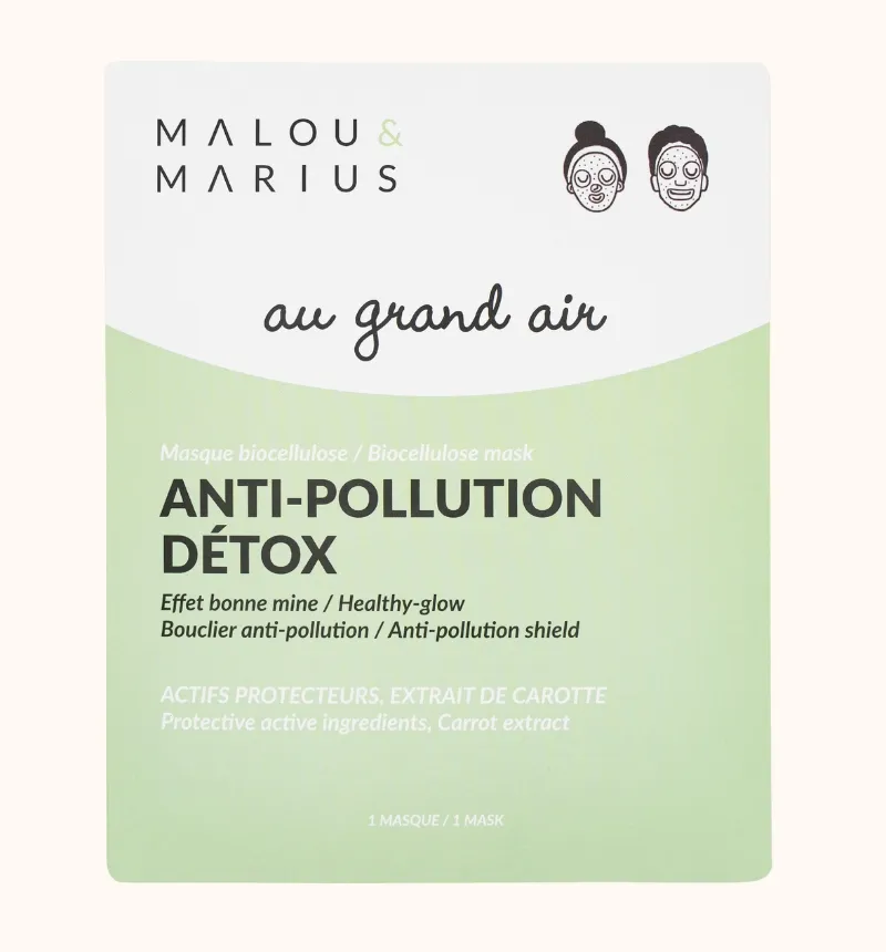 Masque Visage en fibres 100% naturelles Anti-pollution Détox Malou et Marius
