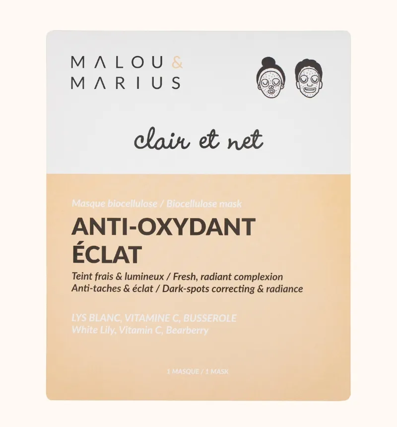 Masque Visage en fibres 100% naturelles Anti-Oxydant Eclat Malou et Marius