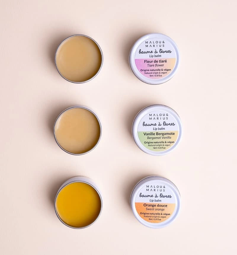 Baume à lèvres 100% d'origine naturelle et Végan Malou&Marius 15ml (Fleur de Tiare)