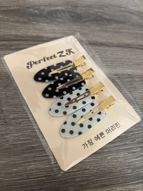 Lot de 4 Barrettes à Pois Pour Cheveux (Blanc et Rose)