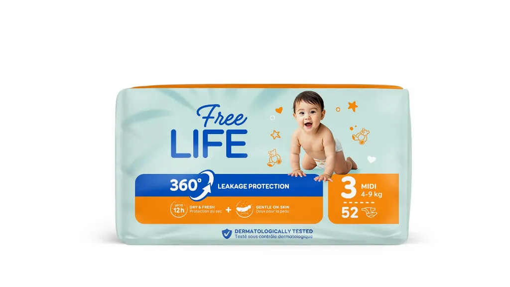 Couche Bébé Freelife 360° N°3 Midi 4-9kg Sachet de 52 couches